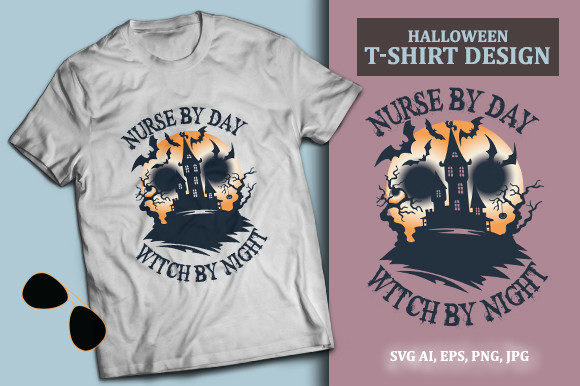 Halloween T-shirt Design Witch by Night